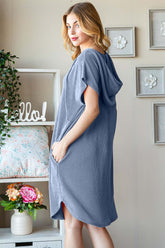 Blue Plus Size Ribbed Short Sleeve Hooded Dress, Dresses, $ 45.00, A Moment Of Now™